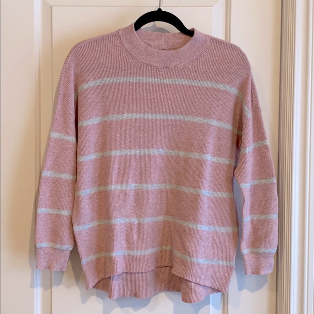 American Eagle pink soft striped sweater